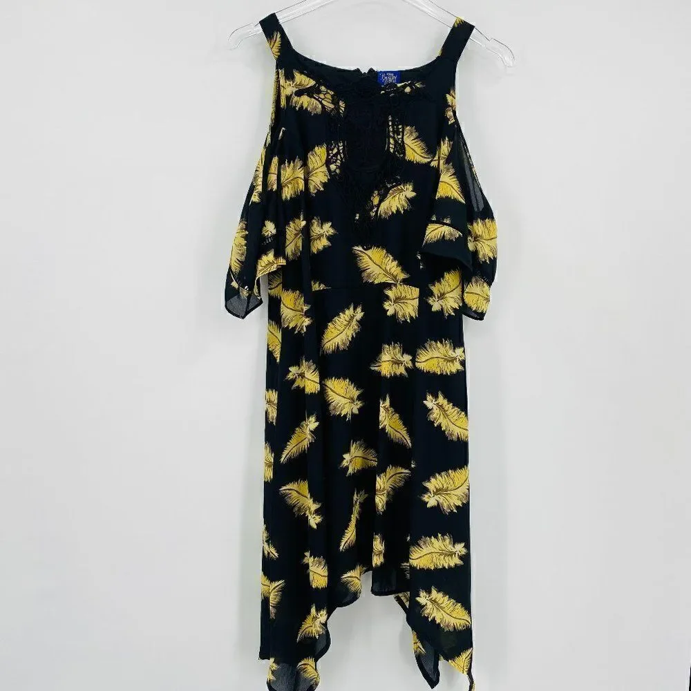 Disney Beauty and the Beast Large Black & Gold Feather Cold Shoulder Mini Dress - Picture 2 of 10